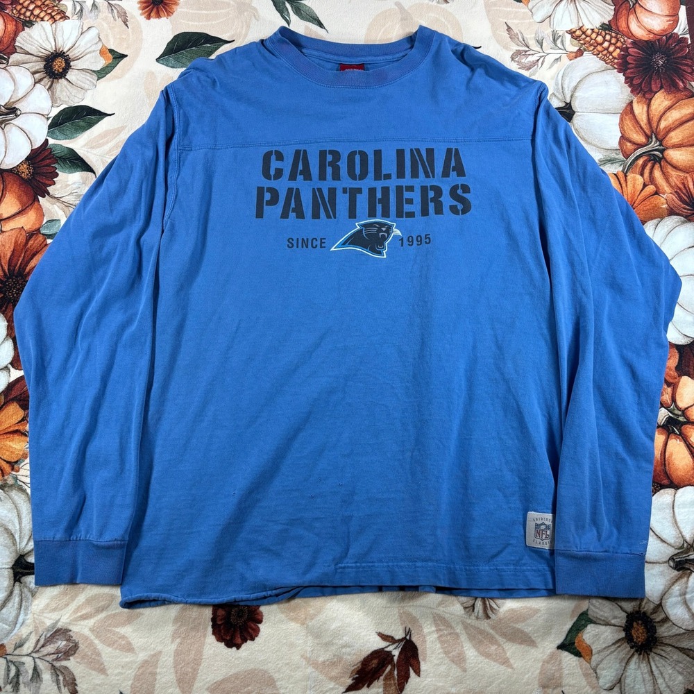 Vintage Reebok Carolina Panthers NFL Blue Mens Long Sleeve T-Shirt Size Large